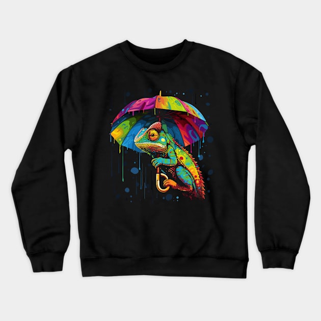 Chameleon Rainy Day With Umbrella Crewneck Sweatshirt by JH Mart